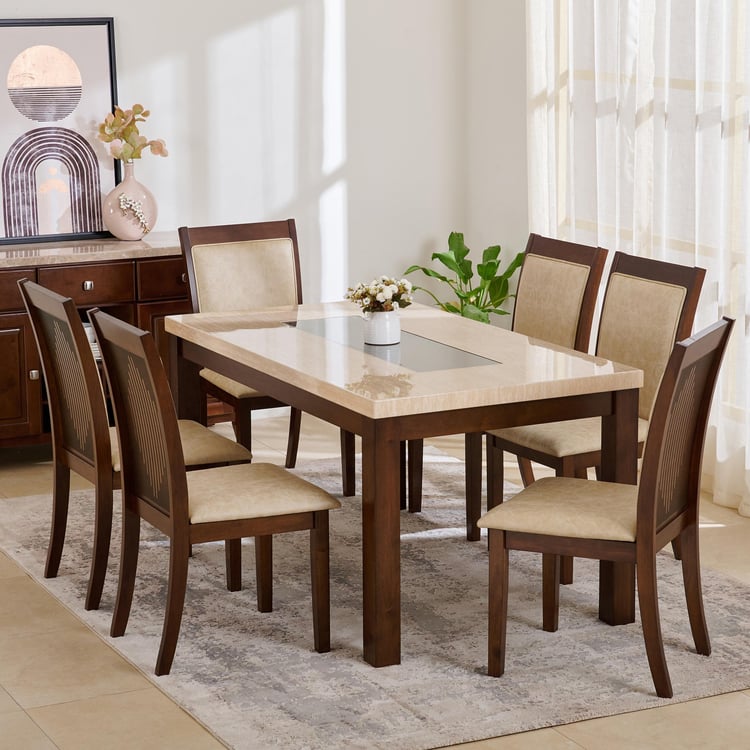 Harmony Sia Faux Marble Top 6-Seater Dining Table with Chairs - Beige