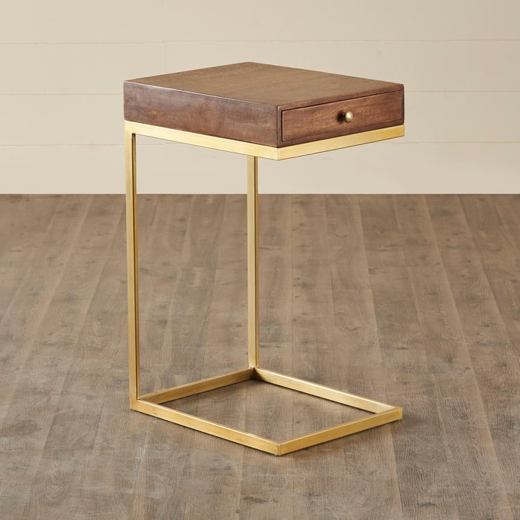 Amber Mango Wood End Table - Brown and Gold