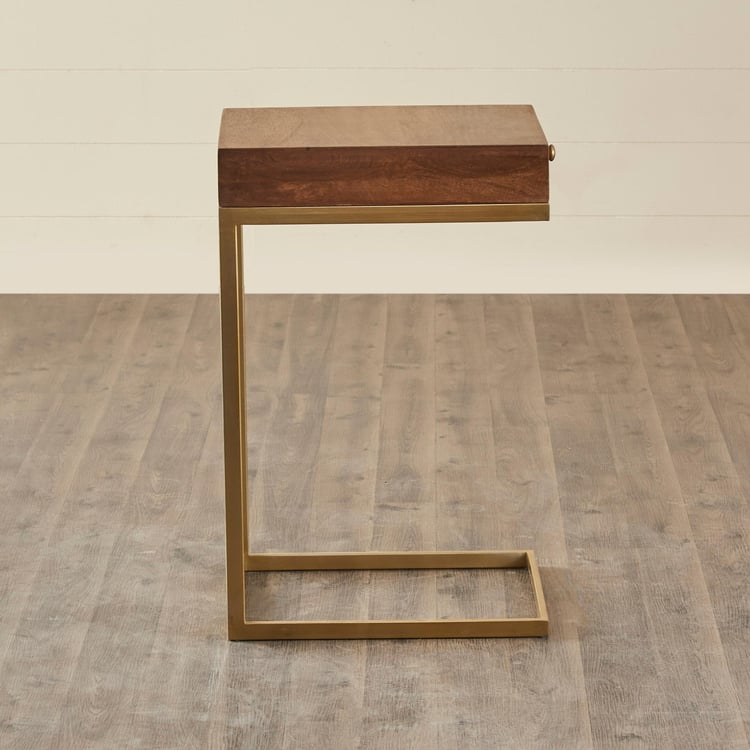 Amber Mango Wood End Table - Brown and Gold