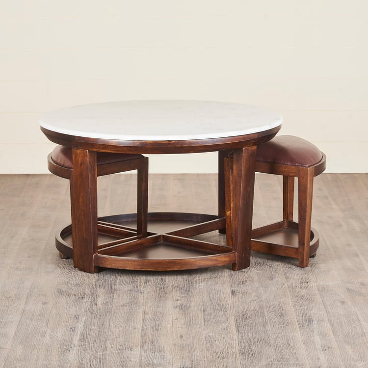 Apollo Marble Top Coffee Table with Stools - Brown