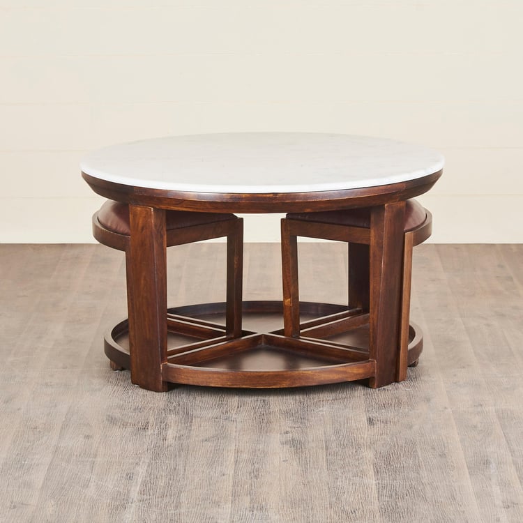 Apollo Marble Top Coffee Table with Stools - Brown