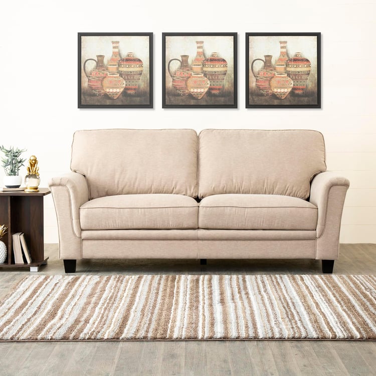 Helios Lamcy Fabric 3-Seater Sofa - Beige