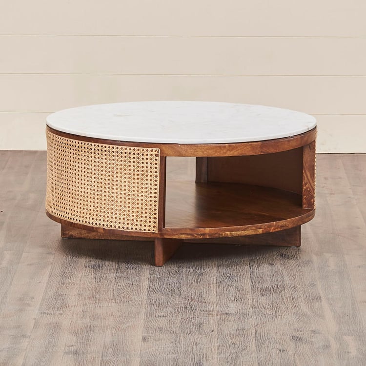 Cane Connection Marble Top Coffee Table - Brown