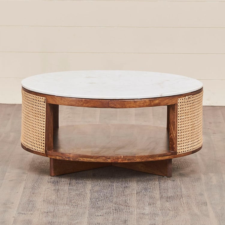 Cane Connection Marble Top Coffee Table - Brown