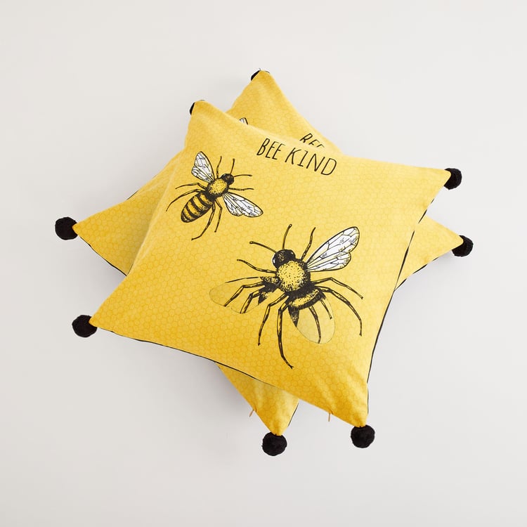 Get The Look Honey Bee Printed Cushion Cover - Set of 2 - 40 x 40 cm