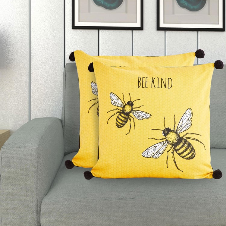 Get The Look Honey Bee Printed Cushion Cover - Set of 2 - 40 x 40 cm