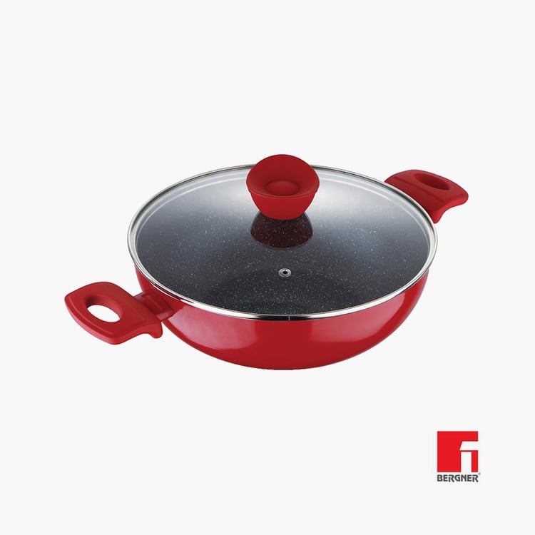 BERGNER Bellini+Pressed Aluminium Non-Stick Kadhai with Lid - 28 cm