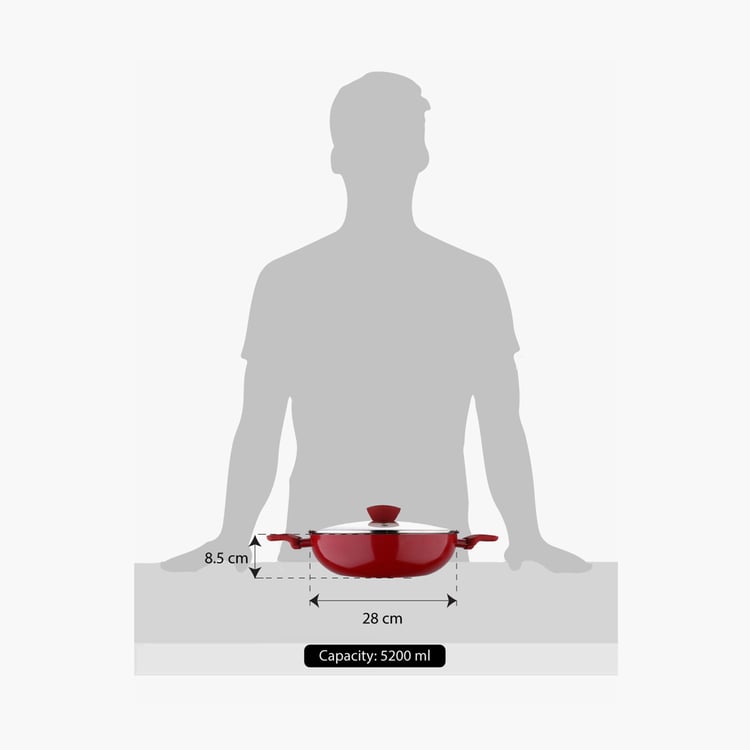 BERGNER Bellini+Pressed Aluminium Non-Stick Kadhai with Lid - 28 cm