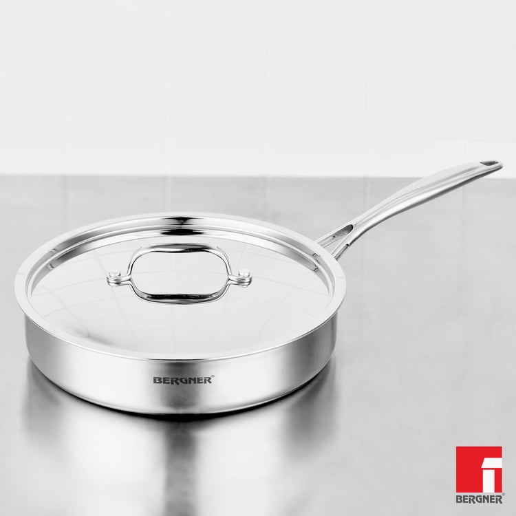 BERGNER Argent Triply Stainless Steel Saute Pan with Lid - 22 cm