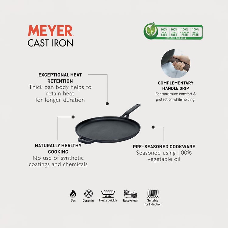 MEYER Cast Iron Flat Tawa - 28 cm