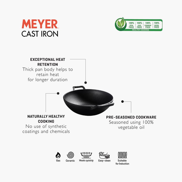 MEYER Cast Iron Kadhai with Glass Lid - 26 cm