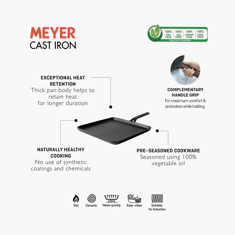 MEYER Cast Iron Square Flat Tawa - 28 cm