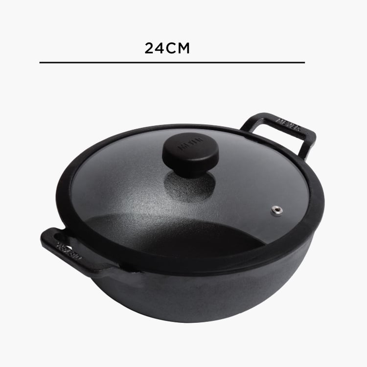 MEYER Cast Iron Kadhai with Glass Lid - 24 cm