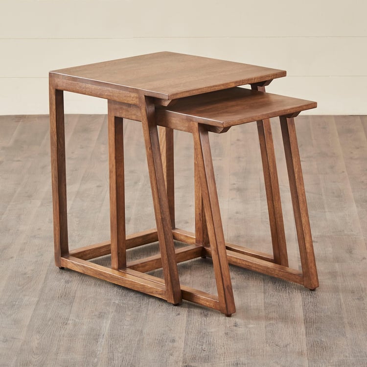 Amber Mango Wood Nest of 2 Tables - Brown