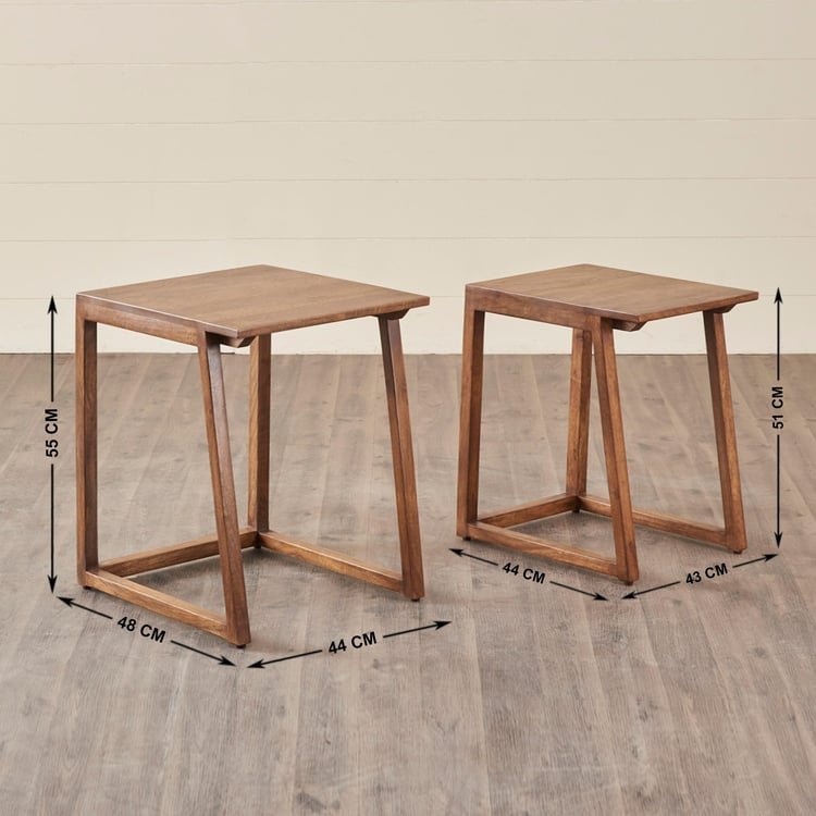 Amber Mango Wood Nest of 2 Tables - Brown