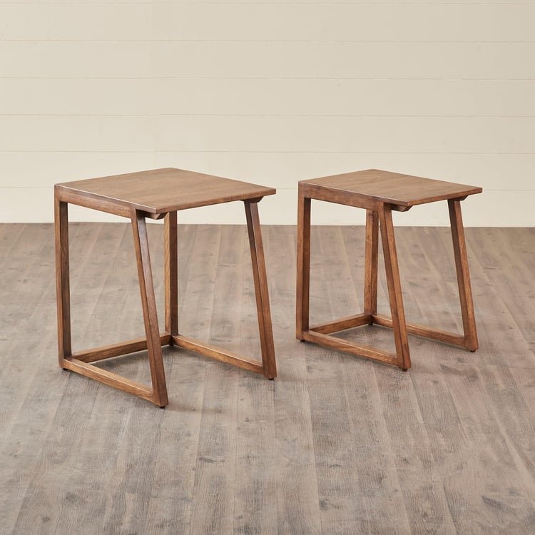 Amber Mango Wood Nest of 2 Tables - Brown