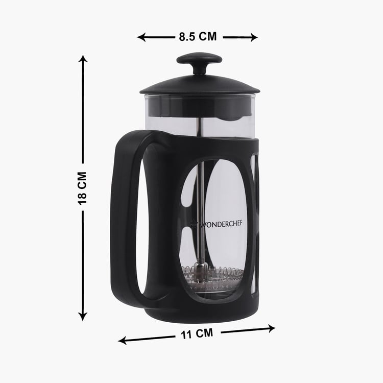 WONDERCHEF French Press Black Glass Coffee Maker - 11 x 8.5 x 18 cm- 350 ml