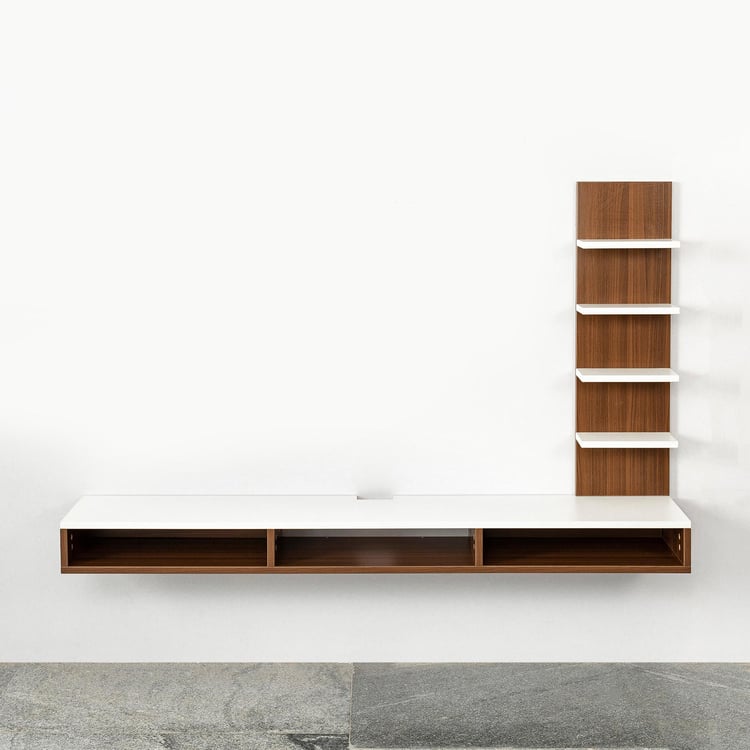 Helios Zeta Floating TV Console Unit with Side Shelf - White