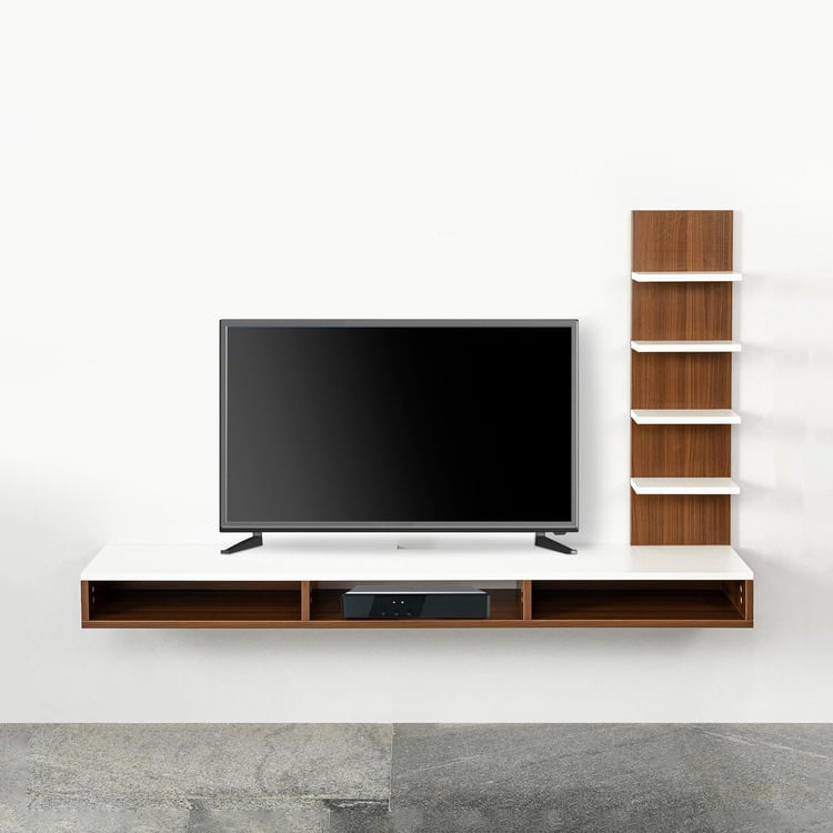 Helios Zeta Floating TV Console Unit with Side Shelf - White