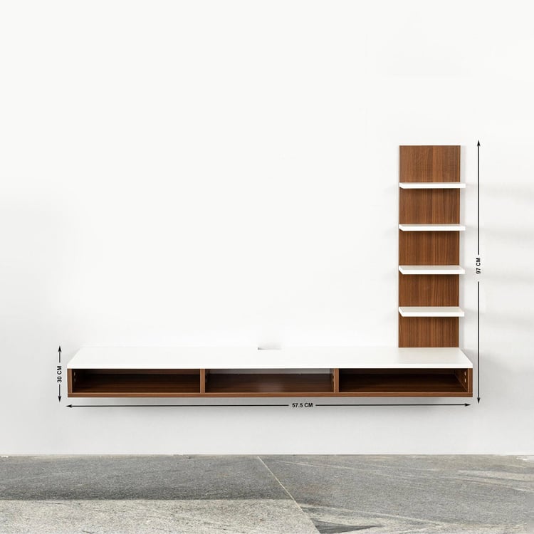 Helios Zeta Floating TV Console Unit with Side Shelf - White