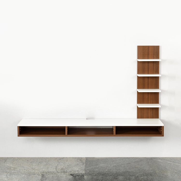 Helios Zeta Floating TV Console Unit with Side Shelf - White