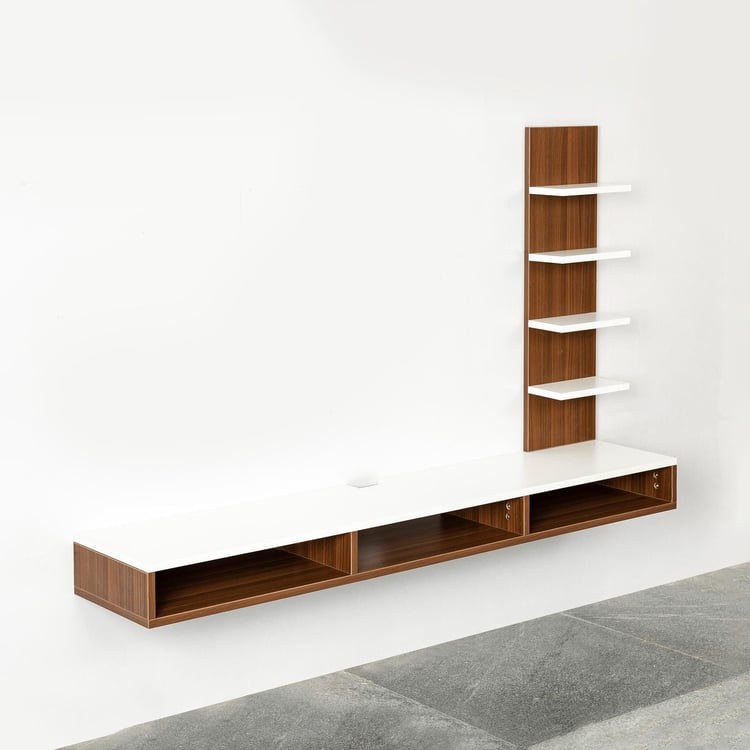 Helios Zeta Floating TV Console Unit with Side Shelf - White