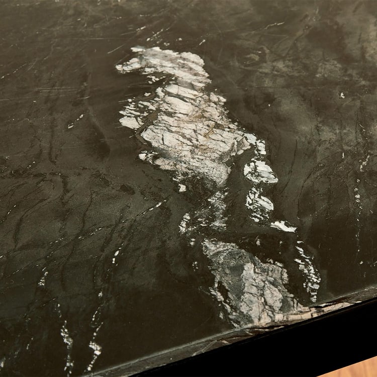 Black Is Beautiful Black Marble Top Mango Wood 6 Seater Dining Table