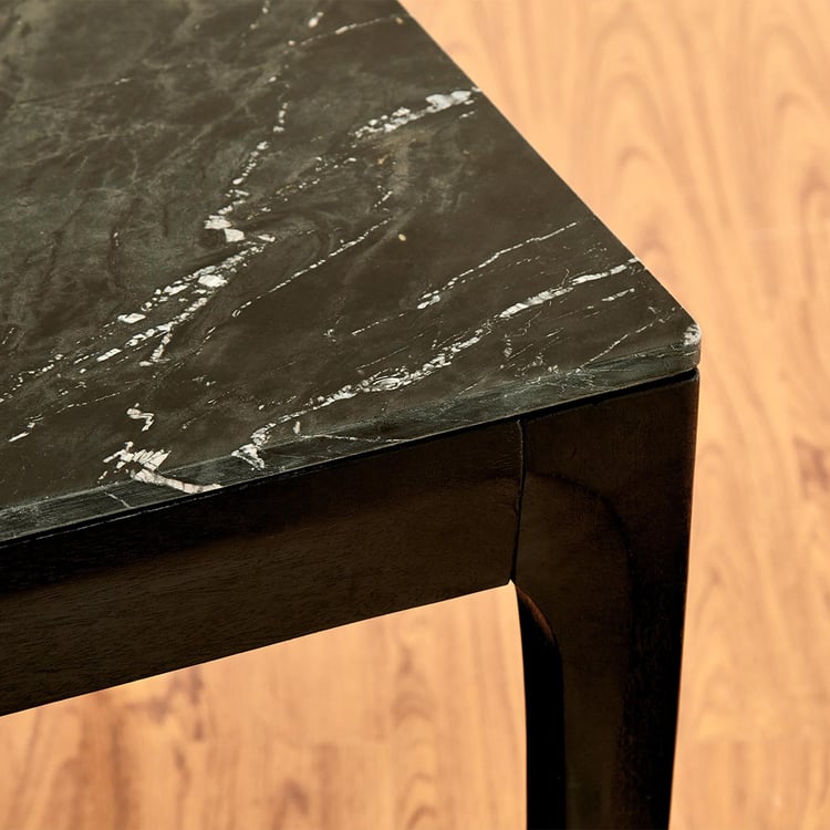 Black Is Beautiful Black Marble Top Mango Wood 6 Seater Dining Table