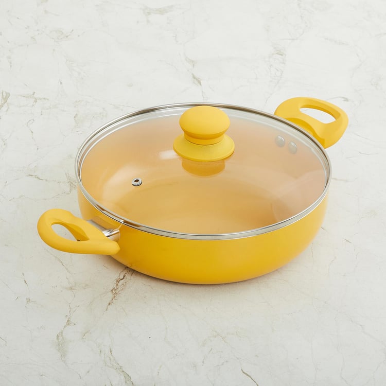 Colour Connect Yellow Kadhai with Lid- Induction- Aluminium- 2400ml- 38 cm