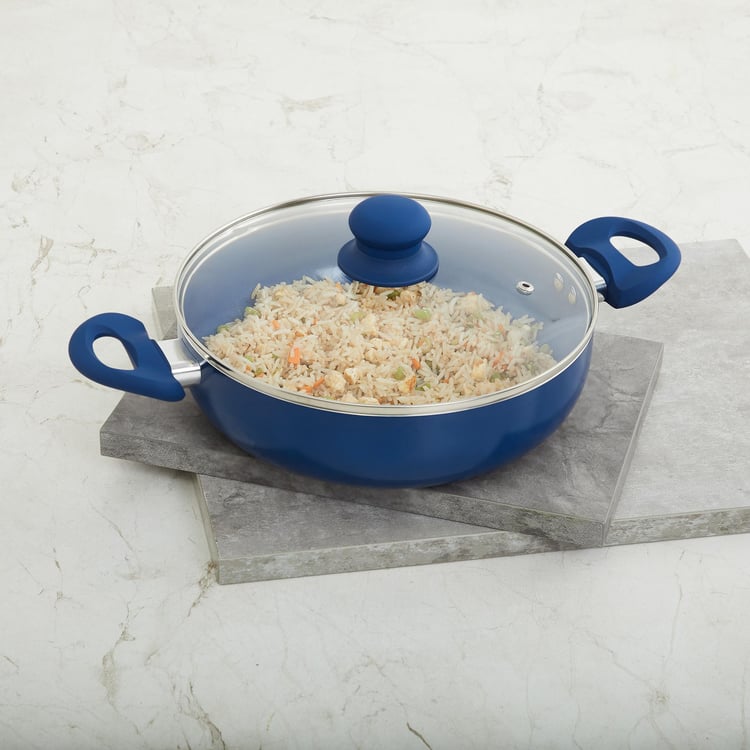 Colour Connect Blue Kadhai with Lid- Induction- Aluminium- 2400ml- 38 cm