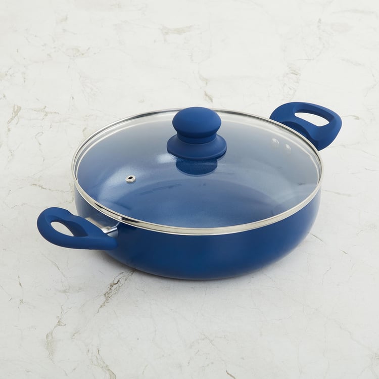 Colour Connect Blue Kadhai with Lid- Induction- Aluminium- 2400ml- 38 cm