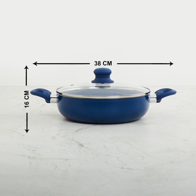 Colour Connect Blue Kadhai with Lid- Induction- Aluminium- 2400ml- 38 cm
