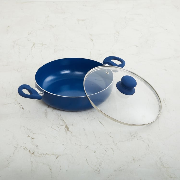 Colour Connect Blue Kadhai with Lid- Induction- Aluminium- 2400ml- 38 cm