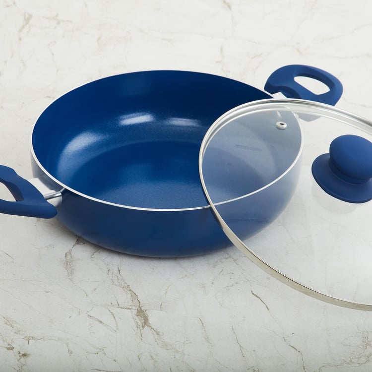 Colour Connect Blue Kadhai with Lid- Induction- Aluminium- 2400ml- 38 cm