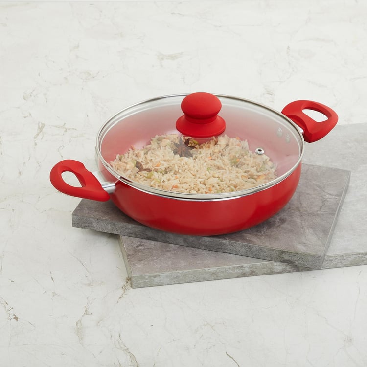 Colour Connect Red Kadhai with Lid- Induction- Aluminium- 2400ml- 38 cm