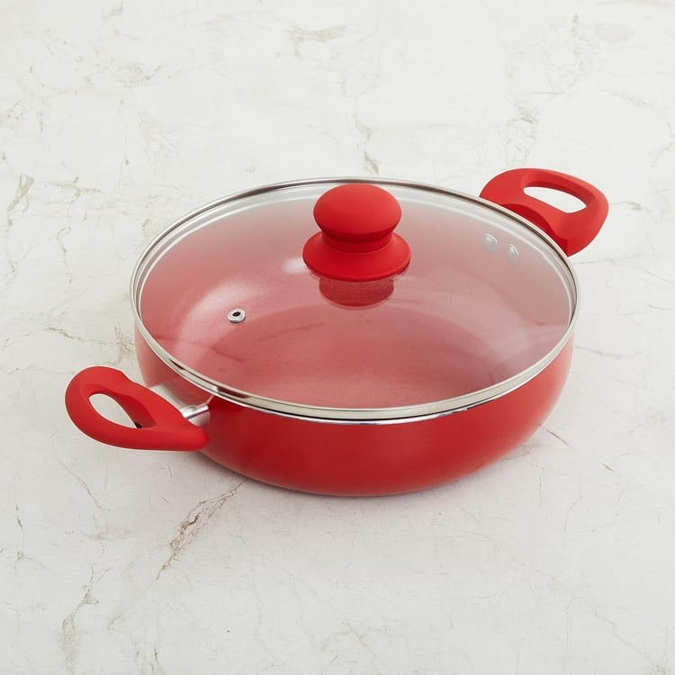Colour Connect Red Kadhai with Lid- Induction- Aluminium- 2400ml- 38 cm