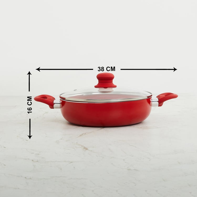 Colour Connect Red Kadhai with Lid- Induction- Aluminium- 2400ml- 38 cm