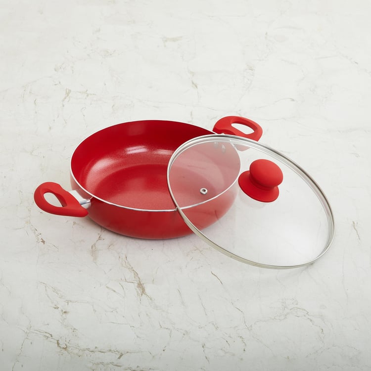 Colour Connect Red Kadhai with Lid- Induction- Aluminium- 2400ml- 38 cm
