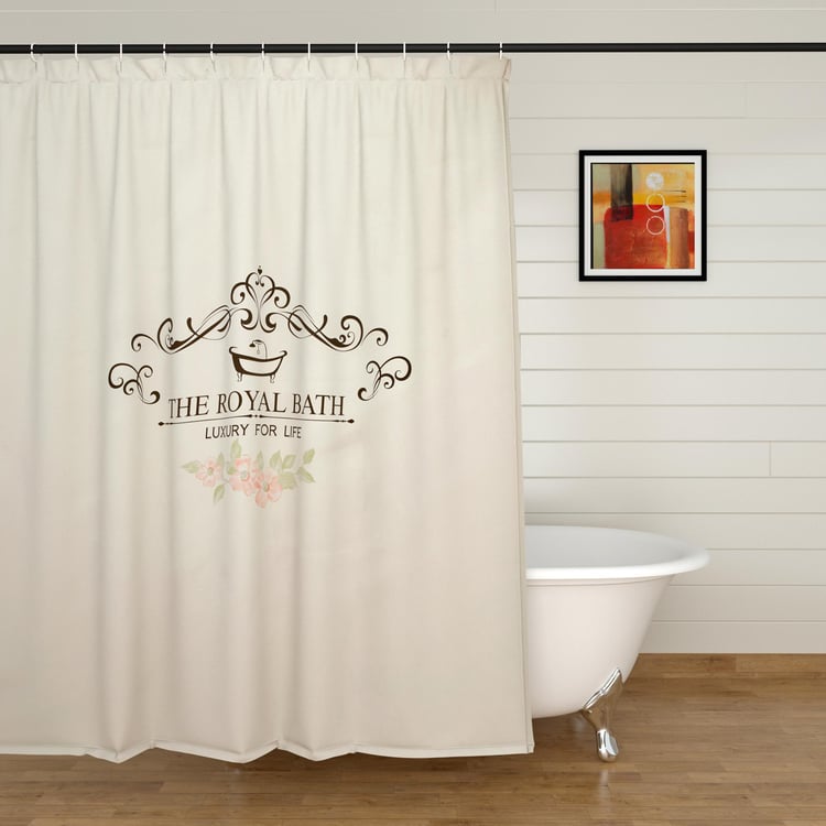 Royal Bath White Printed Shower Curtain - 180x180cm