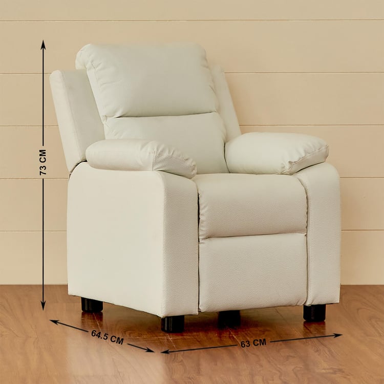 Soweto White Faux Leather 1 Seater Kids Recliner - 63cm