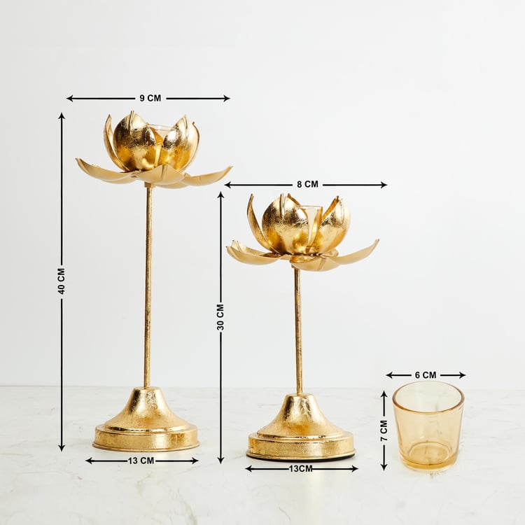 Corsica Kamal Set of 2 Metal Lotus Candle Holders