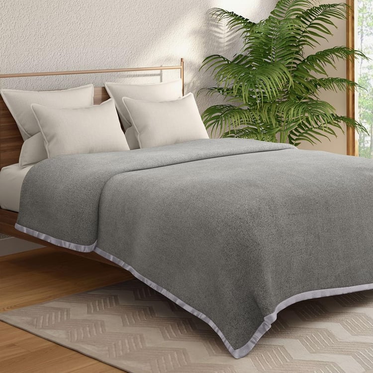 PORTICO Melange Grey Polar Fleece Cotton Double Blanket 220x240cm