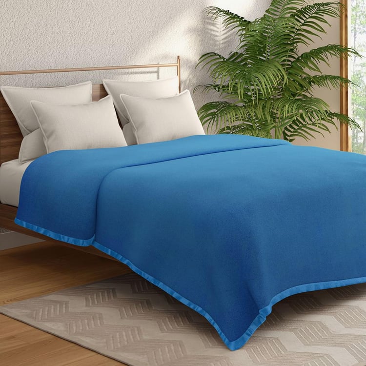 PORTICO Melange Blue Solid Polar Fleece Double Bed Blanket - 220x240cm