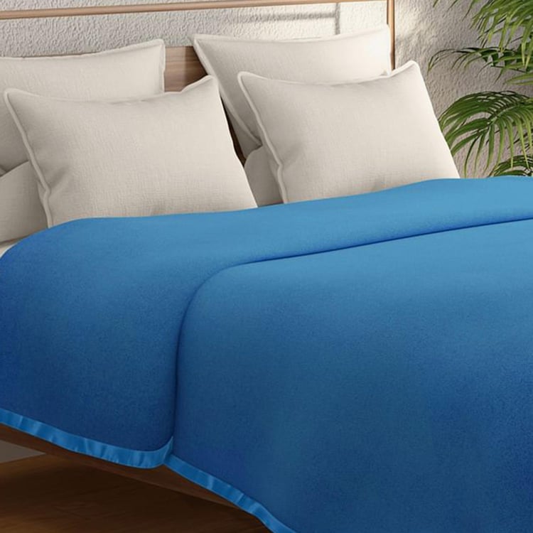 PORTICO Melange Blue Solid Polar Fleece Double Bed Blanket - 220x240cm