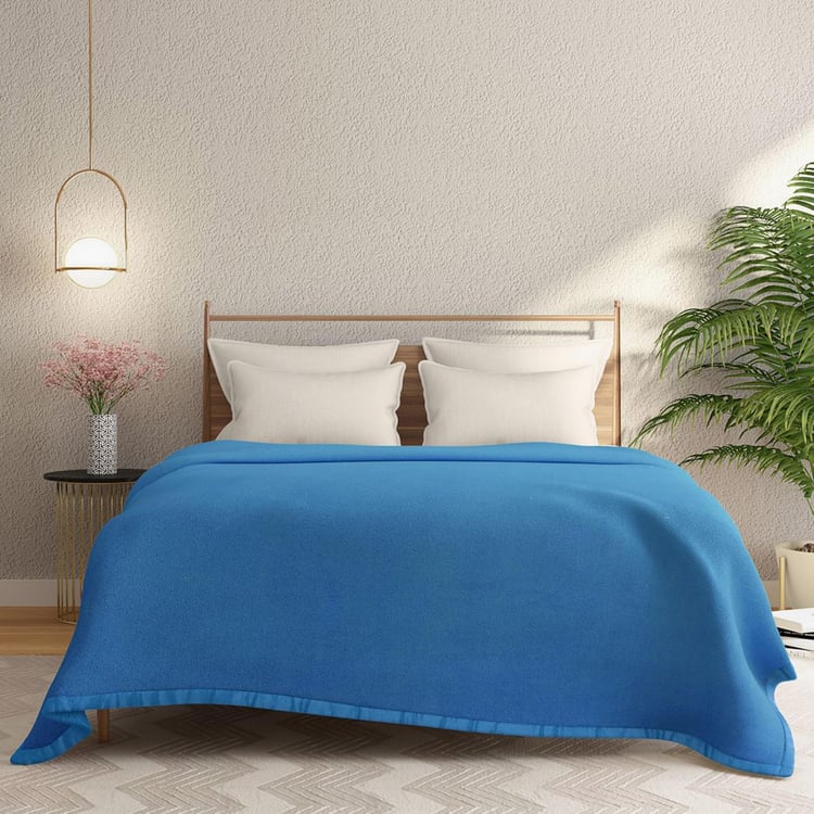 PORTICO Melange Blue Solid Polar Fleece Double Bed Blanket - 220x240cm