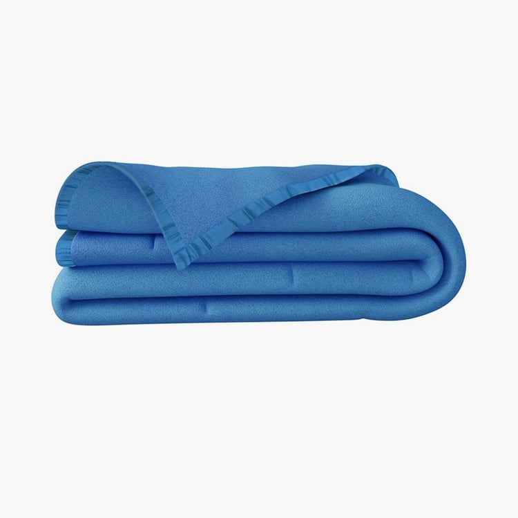PORTICO Melange Blue Solid Polar Fleece Double Bed Blanket - 220x240cm