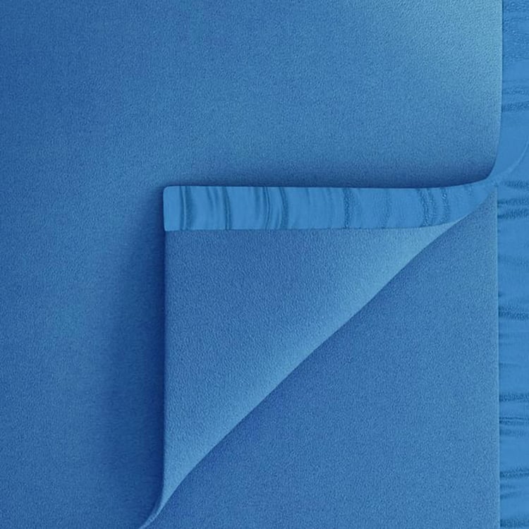 PORTICO Melange Blue Solid Polar Fleece Double Bed Blanket - 220x240cm