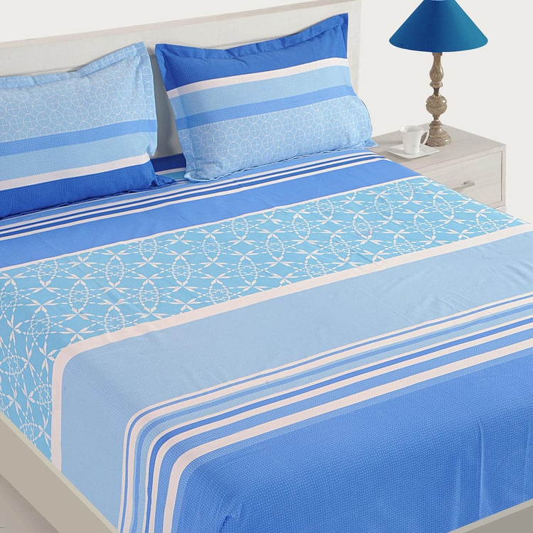SWAYAM 3-Pc. Stripe Printed Fitted Double Bedsheet  Set - 180 x 188 cm