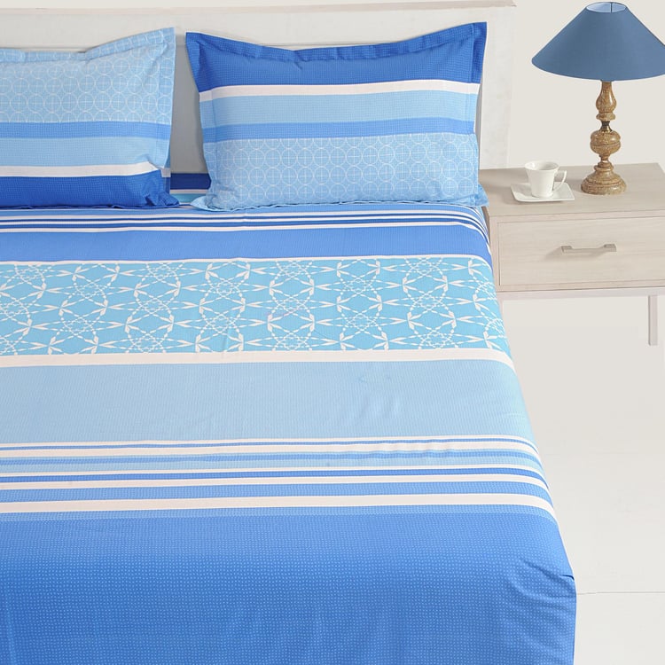 SWAYAM 3-Pc. Stripe Printed Fitted Double Bedsheet  Set - 180 x 188 cm