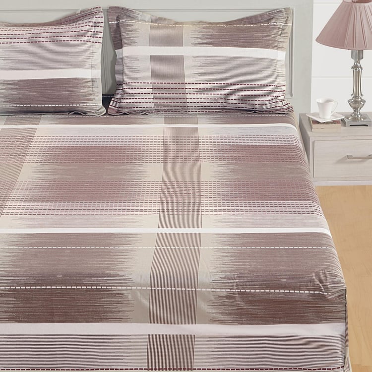 SWAYAM 3-Pc. Stripes Print Fitted Double Bedsheet  Set - 180 x 188 cm